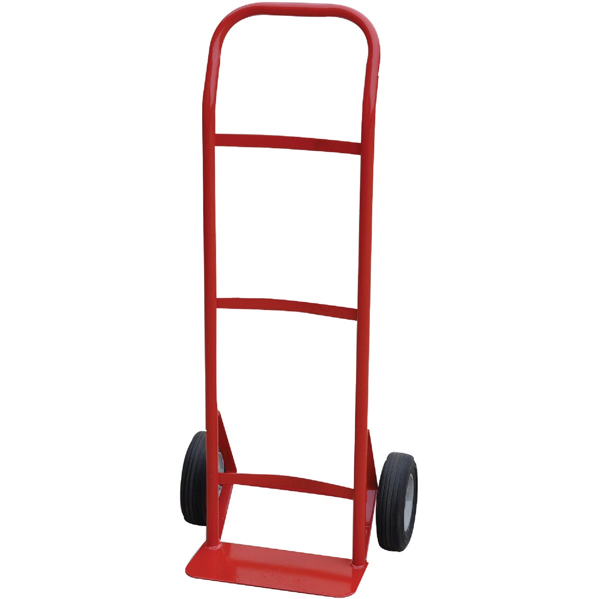 Item 719850, Hand truck featuring steel frame construction with flow back handle.