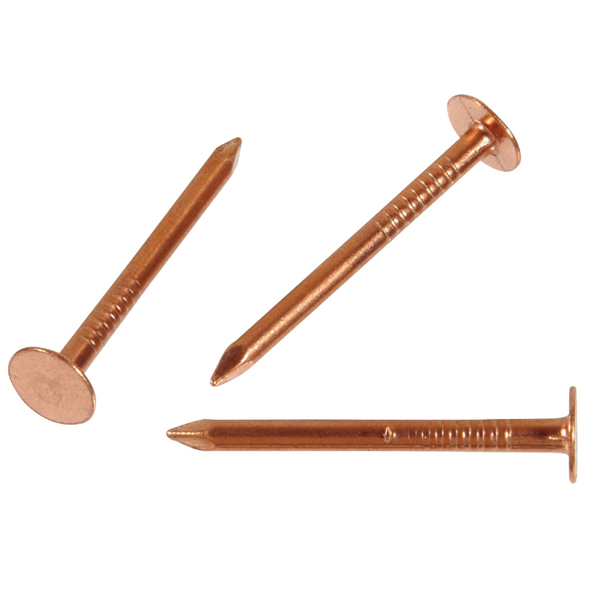 Item 736414, Copper Slating Nails have a large flat head, annular ring, and diamond 