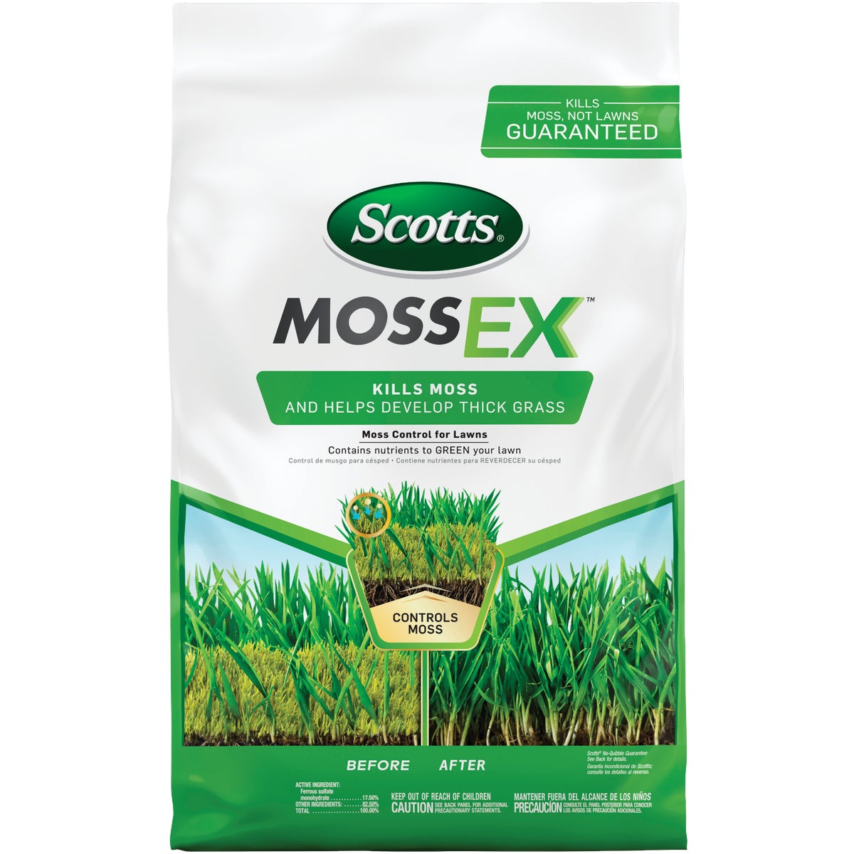 Item 737356, Scotts MossEx controls moss without harming your lawn.