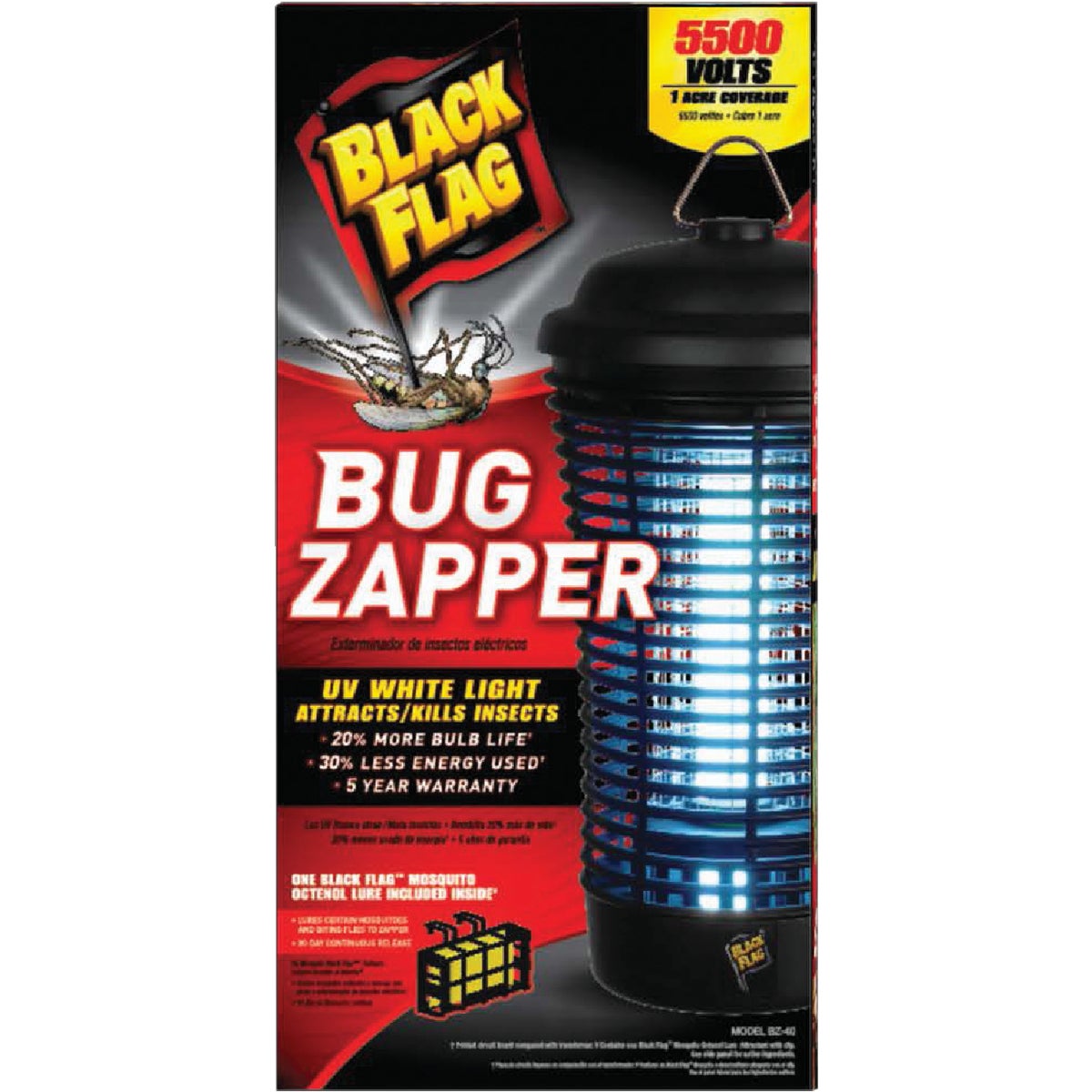 Item 739516, Powerful bug zapper that covers a full acre area, with 5500 volts of power 