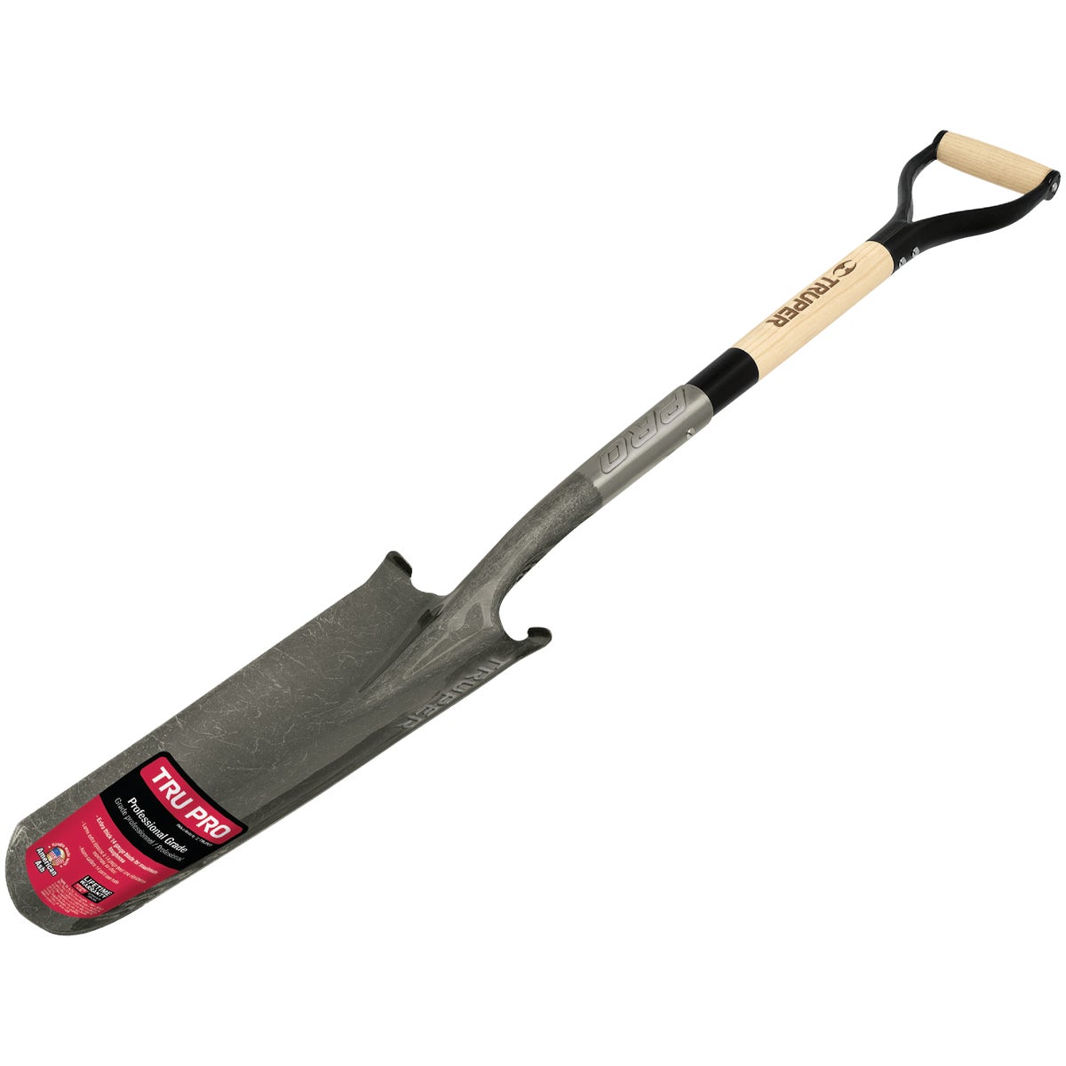 Item 739596, Truper Pro 14-gauge closed back drain spade with extended step and 32 In.