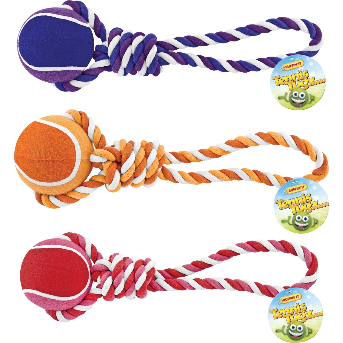 Item 741902, Classic rope tug toy featuring a tennis ball for games of tug and fetch.