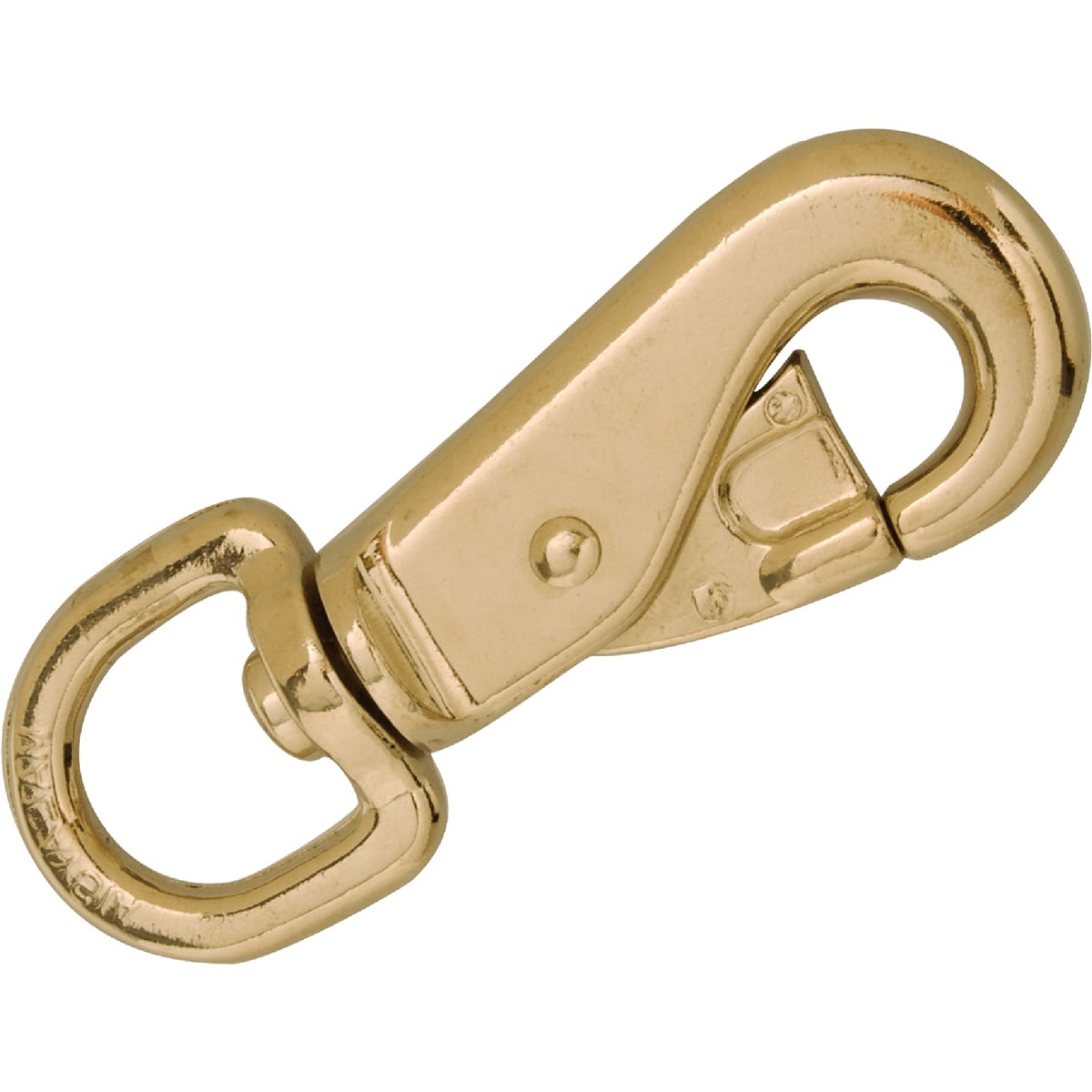 Item 743299, Cadmium-plated cast malleable iron swivel eye security snap.