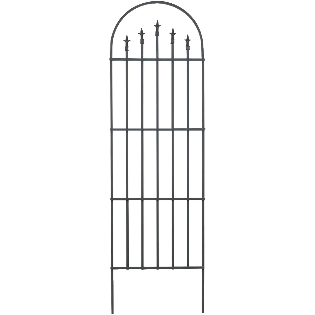 Item 746816, Durable metal garden trellis. Features French arch design with finials.