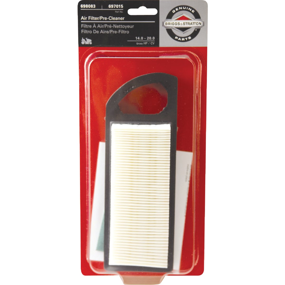 Item 749237, Air filter with pre-cleaner for use on 14 to 20 HP Vanguard OHV V-Twin, AVS