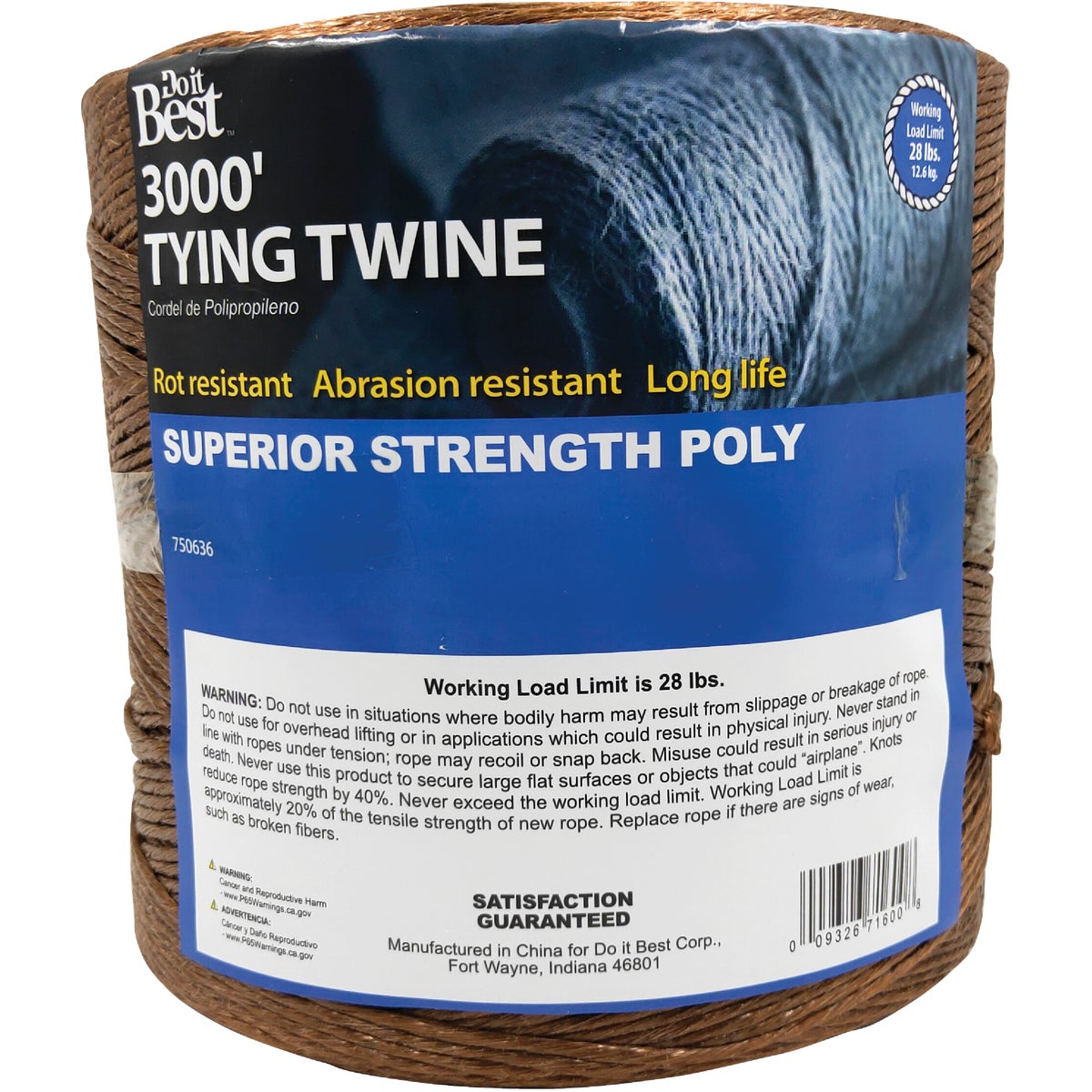 Item 750636, 100% polypropylene tying twine. A low cost sisal twine substitute.
