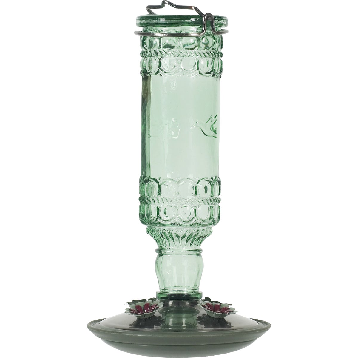 Item 754699, Features an antique glass bottle design with 4 decorative flower feeding 