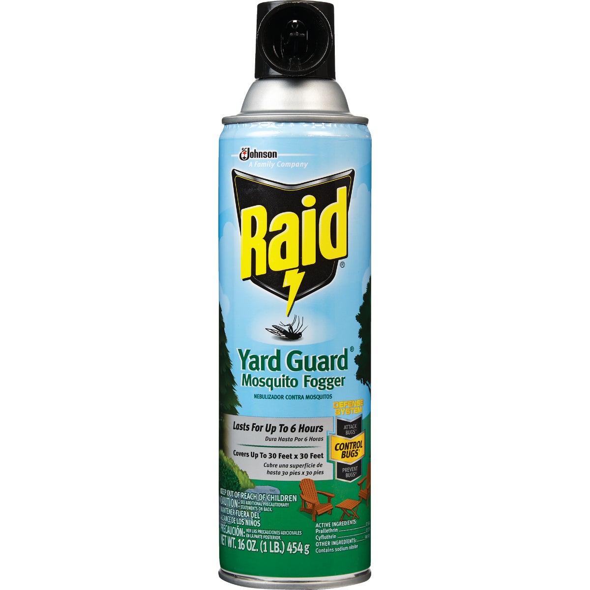Item 756326, Raid Yard Guard mosquito outdoor fogger keeps bugs away up to 6 hours.