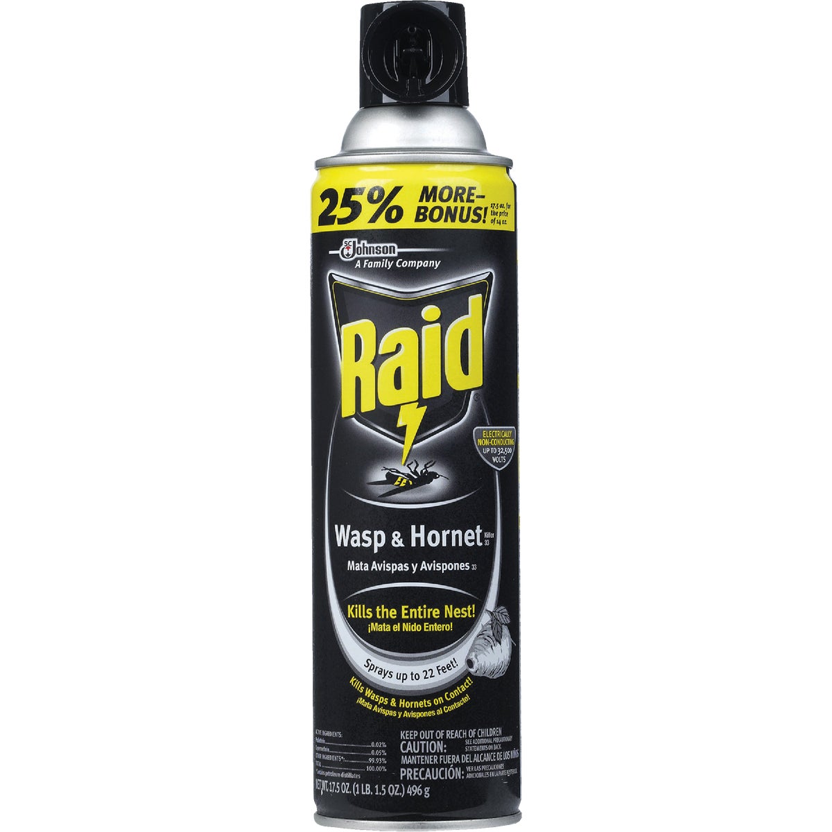 Item 756328, Raid wasp and hornet killer sprays up to 22 feet to kill wasps, hornets, 