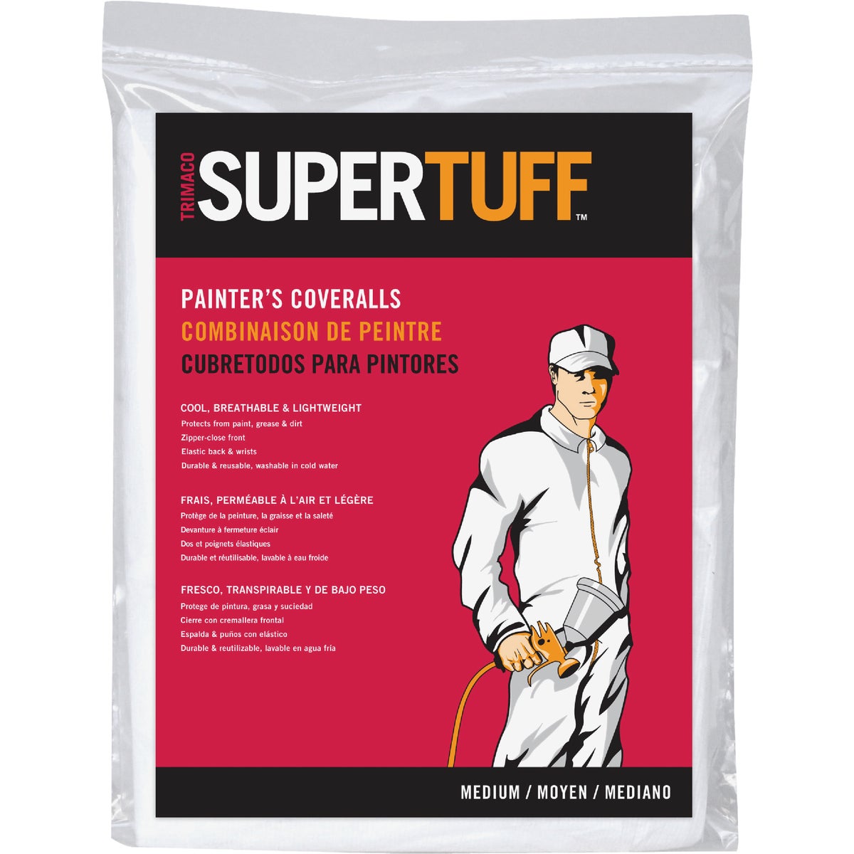Item 771120, Trimaco's SuperTuff Polypropylene Disposable Coveralls are made from a 