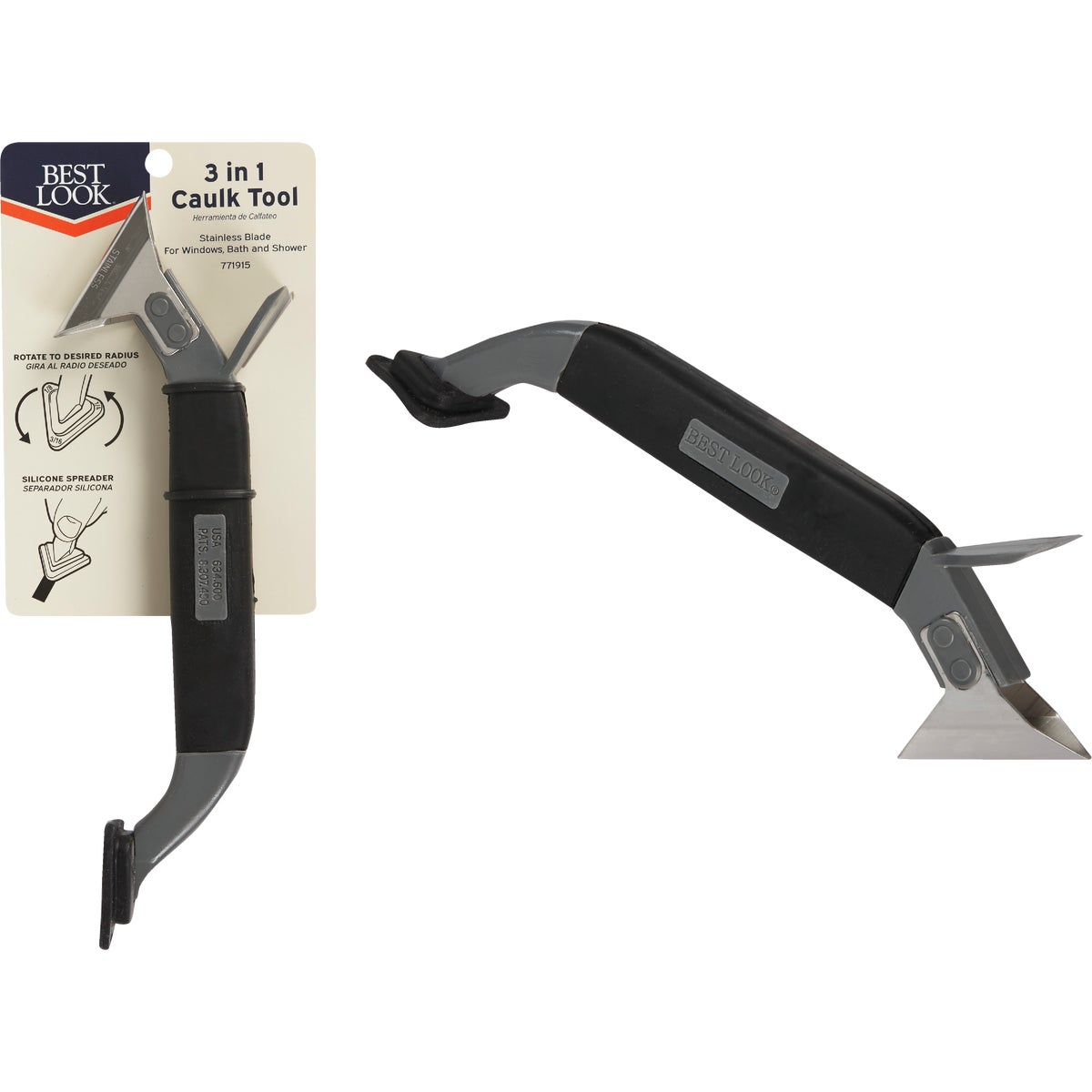 Item 771915, Patented 3-in-1 caulk tool helps remove and re-apply caulk quickly and 