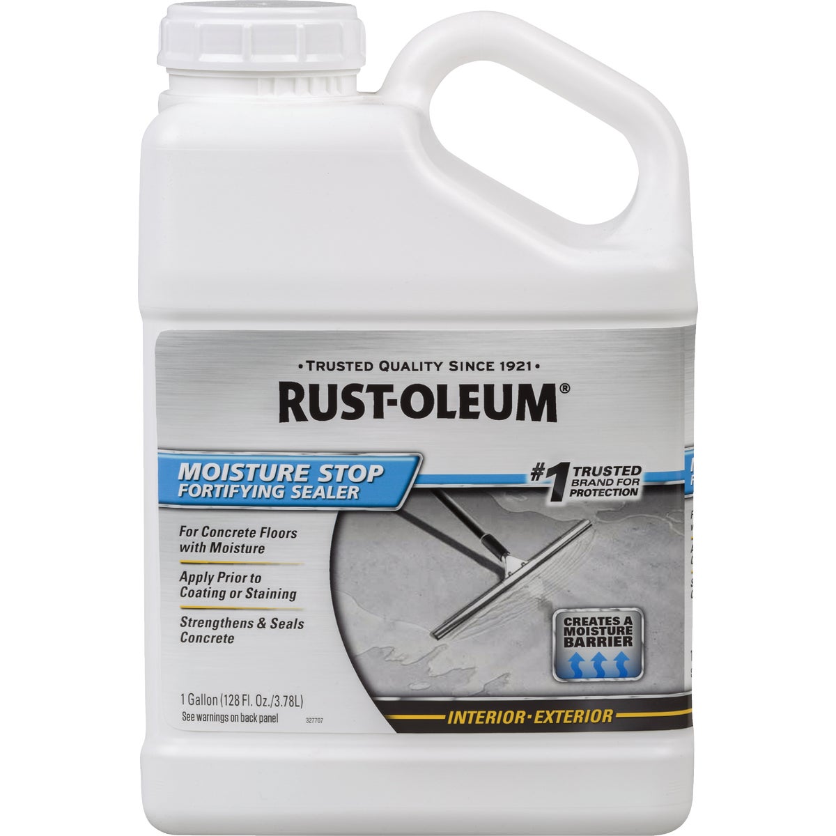 Item 771997, Rust-Oleum Moisture Stop penetrates into concrete and reacts with the free 