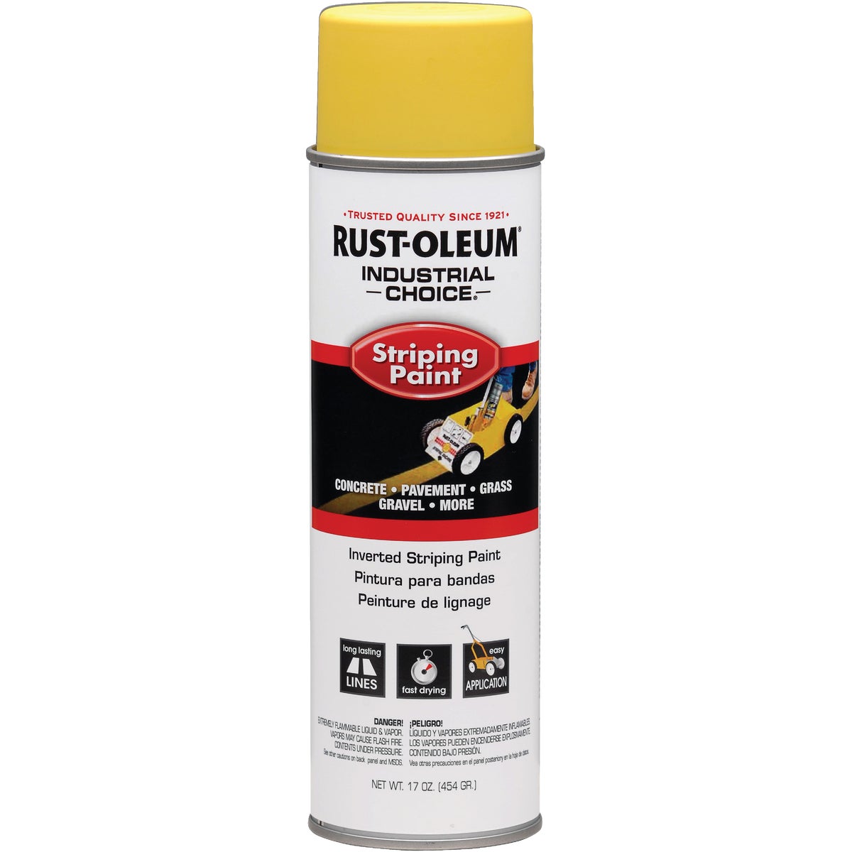 Item 780025, A lead-free aerosol striping paint designed for use in an inverted position