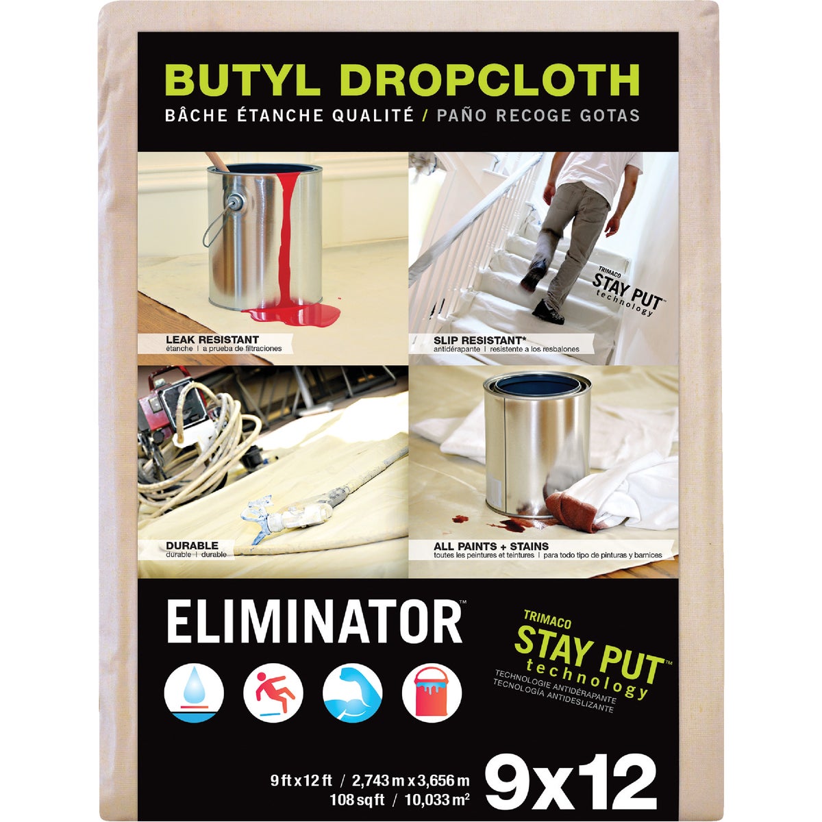 Item 788115, Trimaco's Eliminator Butyl Drop Cloth is the toughest, roughest most 