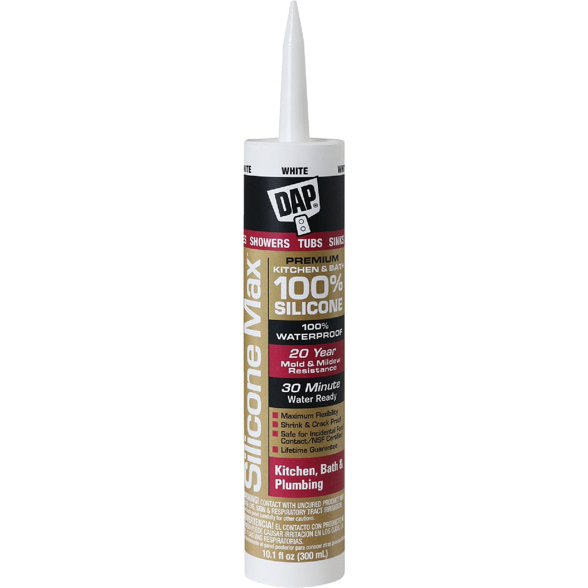 Item 791052, DAP Silicone Max Premium Kitchen, Bath &amp; Plumbing 100% Silicone Sealant