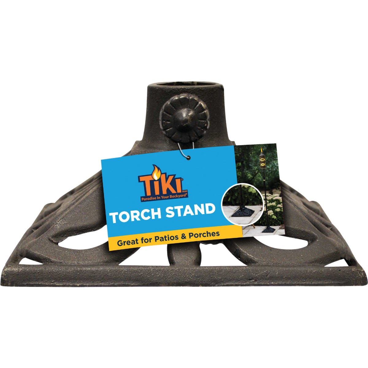 Item 800024, Durable and stable cast iron torch stand is ideal for decks, balconies, 