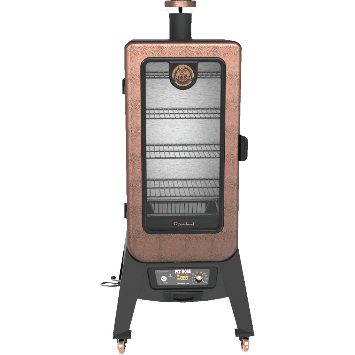 Item 800025, Pit Boss Pellet Smoker Copperhead Series has double walled insulation that 