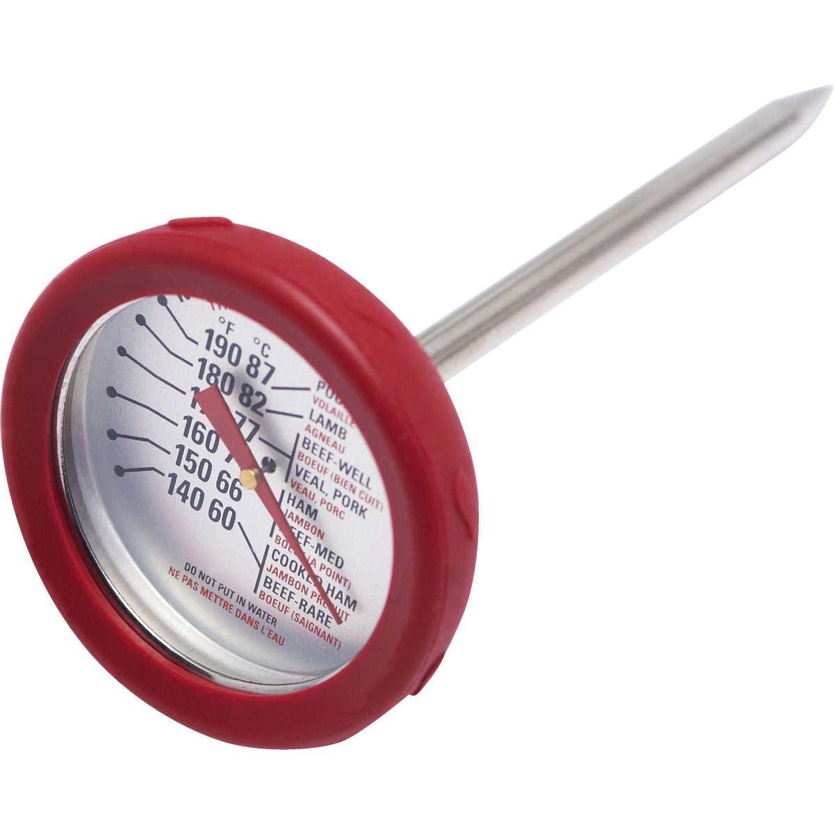 Item 800097, Stainless steel meat thermometer with silicone bezel for easy removal from 