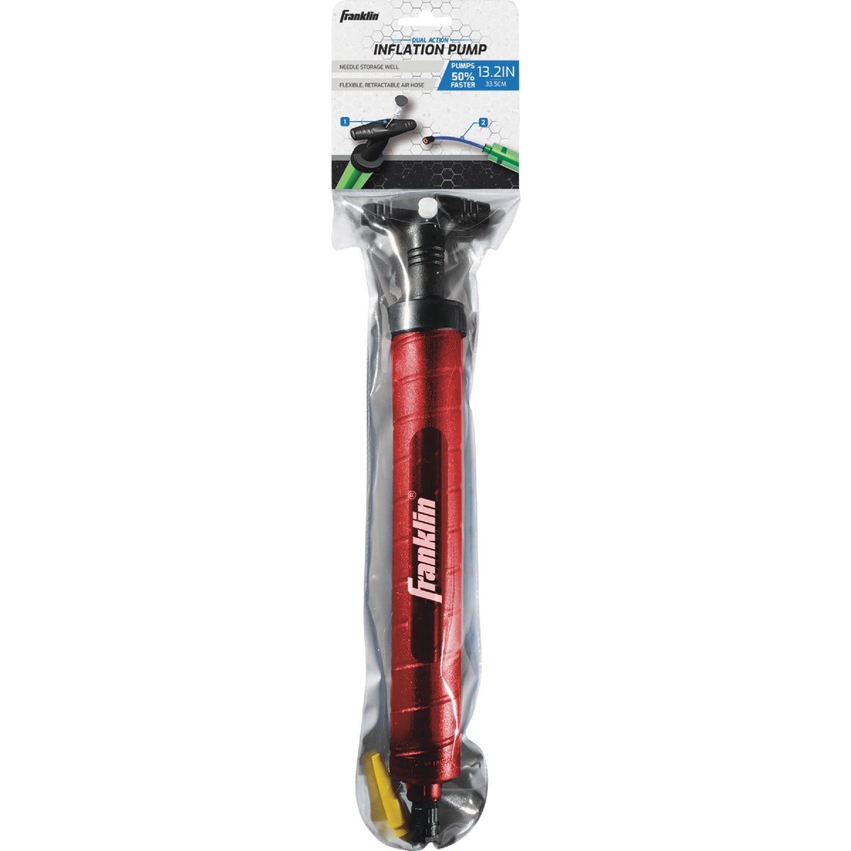 Item 800250, 14-inch dual action air pump with flexible, retractable air hose.