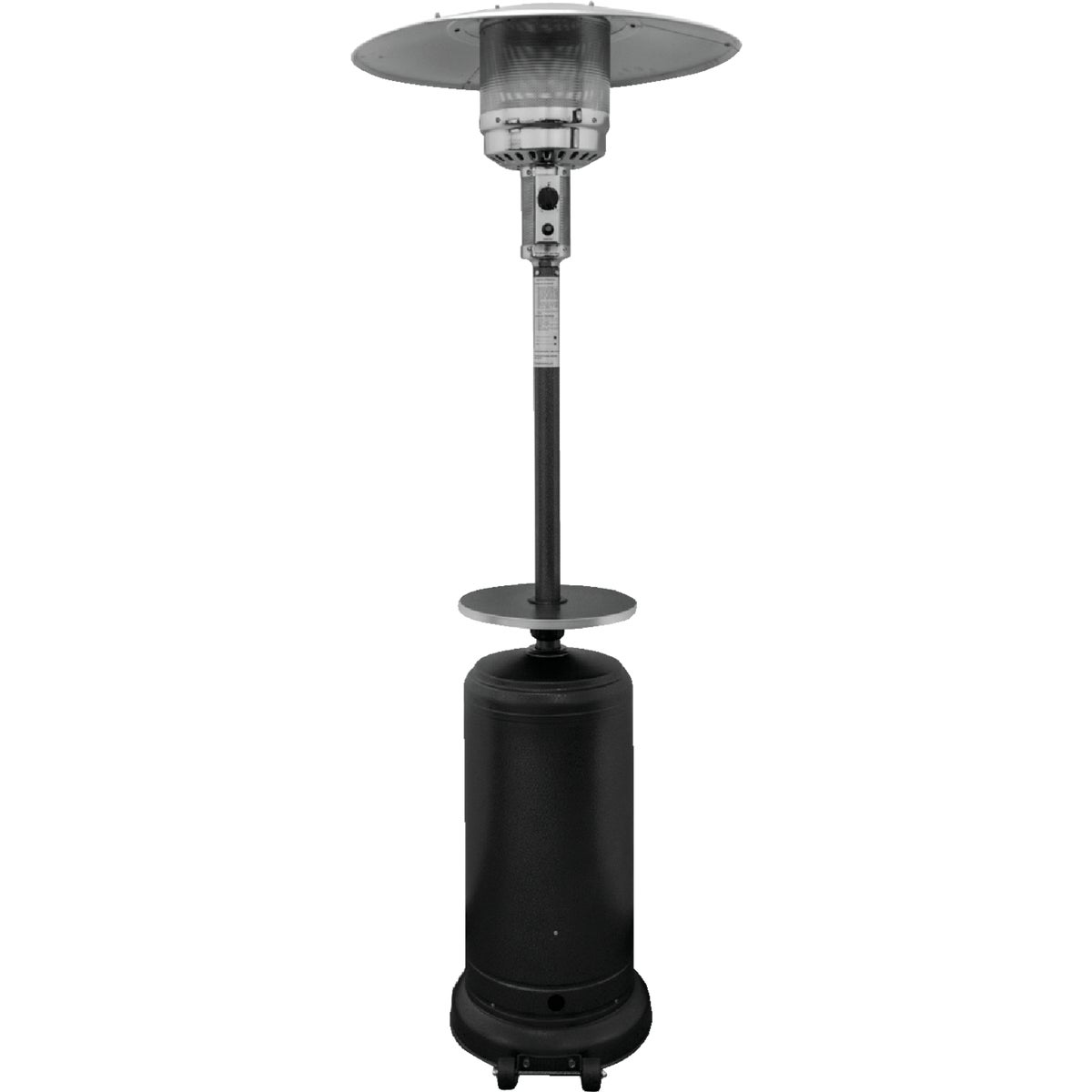 Item 800930, 87 In. tall propane patio heater has a matte black powder coated finish.