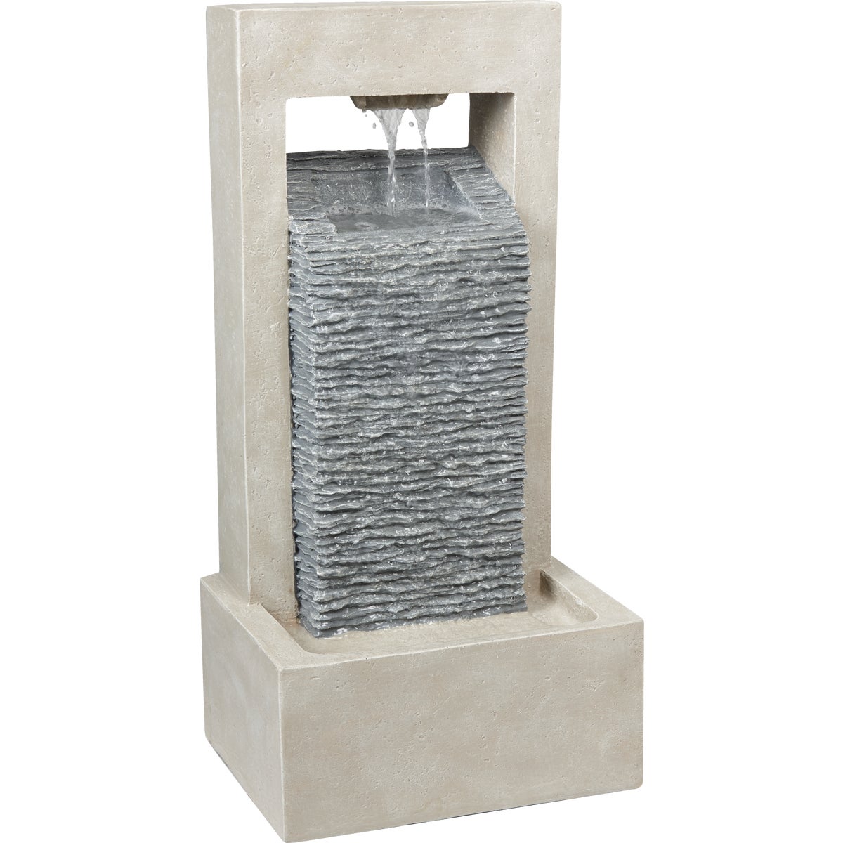 Item 801950, 2-toned modern style polyresin fountain is designed to appear as a 