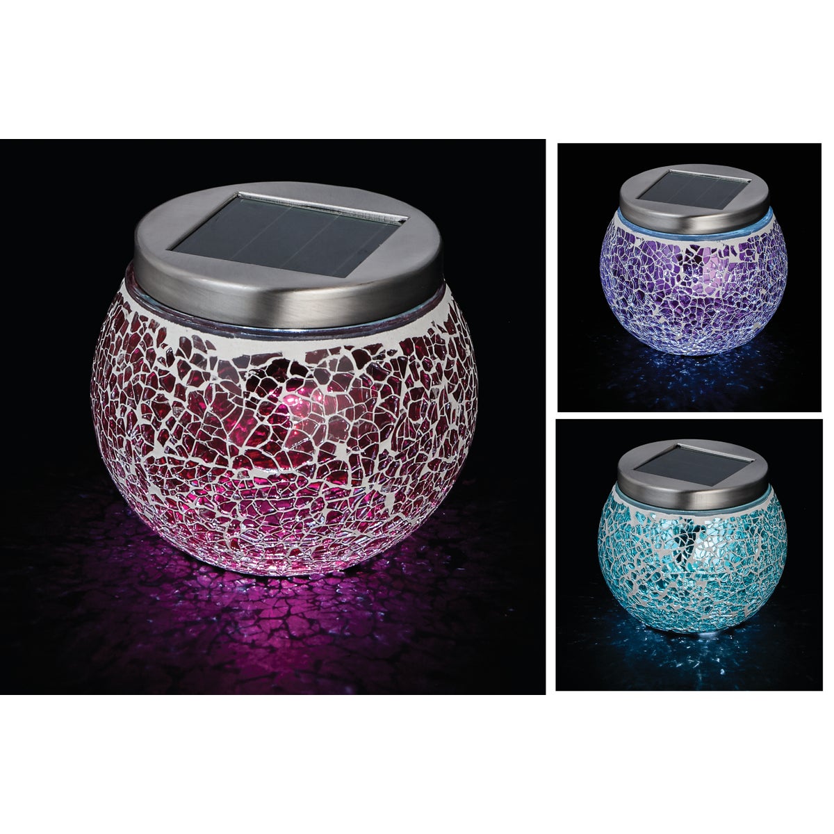 Item 802003, Decorative solar powered tabletop glass globe light. Features a 2.