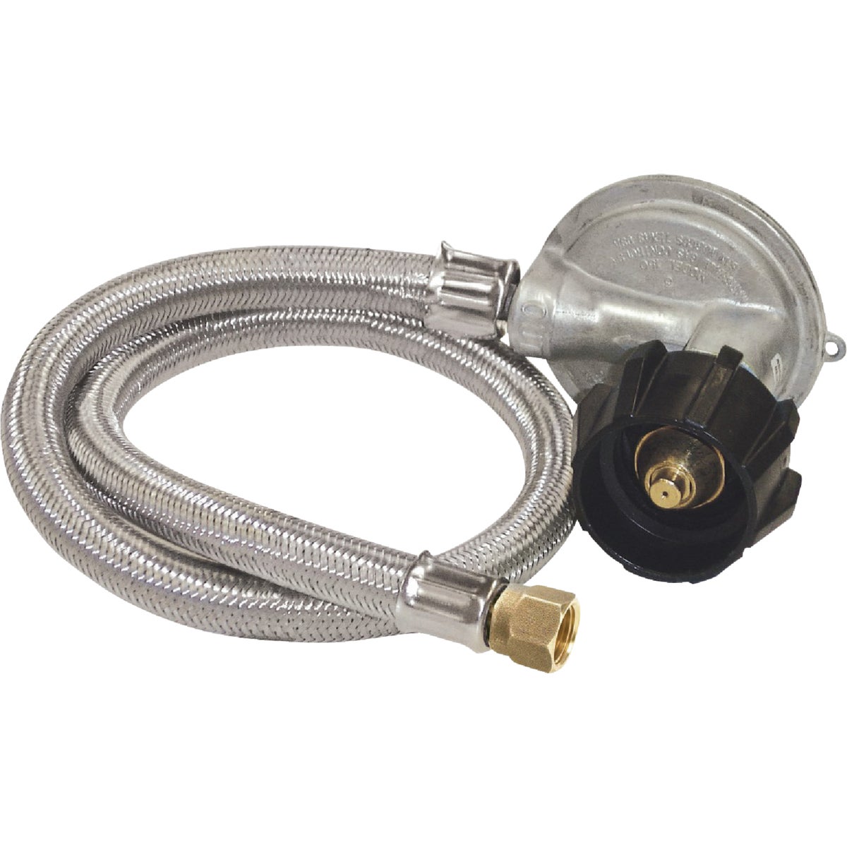 Item 803820, 3 Ft. stainless braided hose with .5 psi preset regulator.