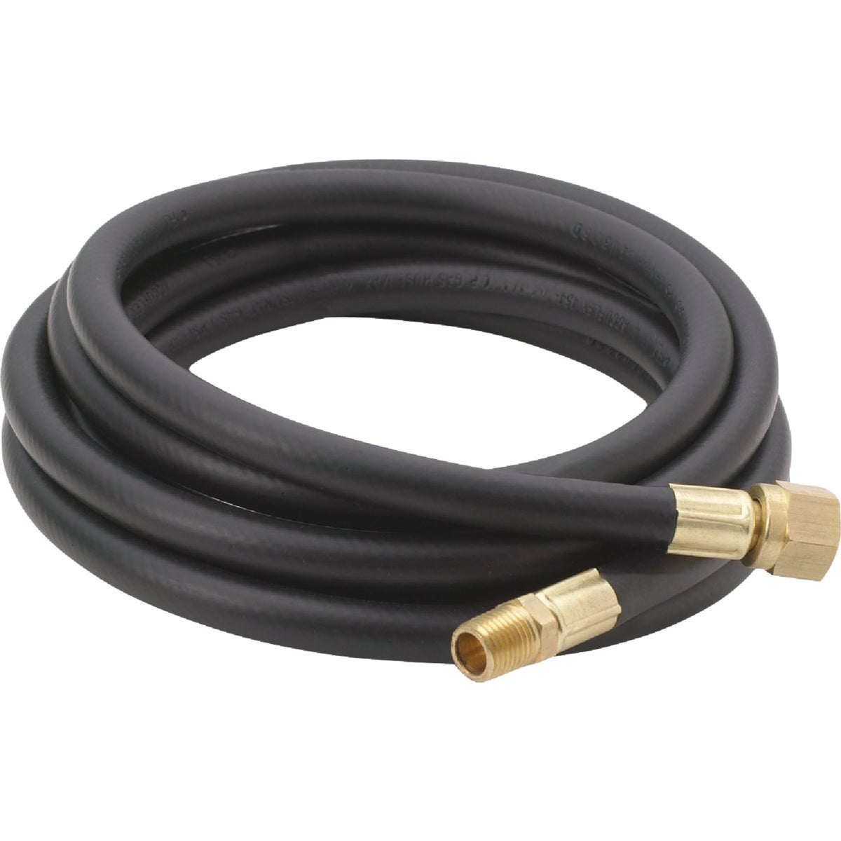 Item 803995, High pressure LPG hose. 1/4 In. MNPT x 3/8 In. flare brass connector.