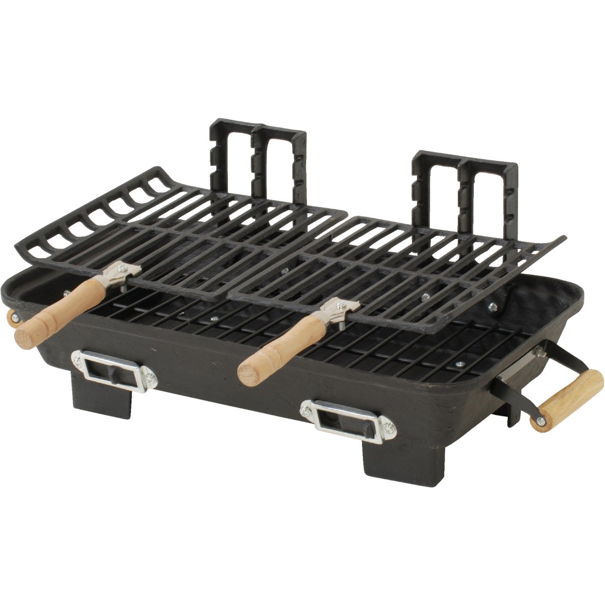 Item 806668, Durable cast-iron construction. 3-position adjustable cooking grids.
