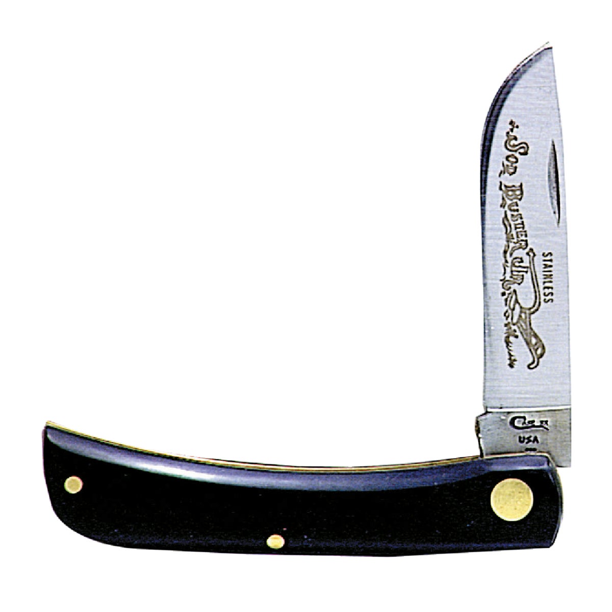 Item 810622, Durable folding knife featuring a jet black synthetic handle.