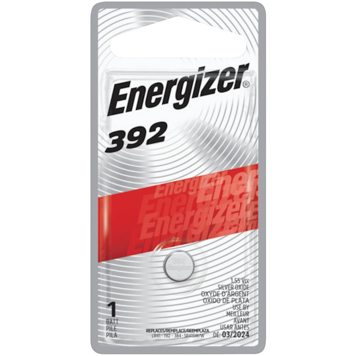 Item 817805, Energizer 392 silver oxide button cell battery with durable, reliable power