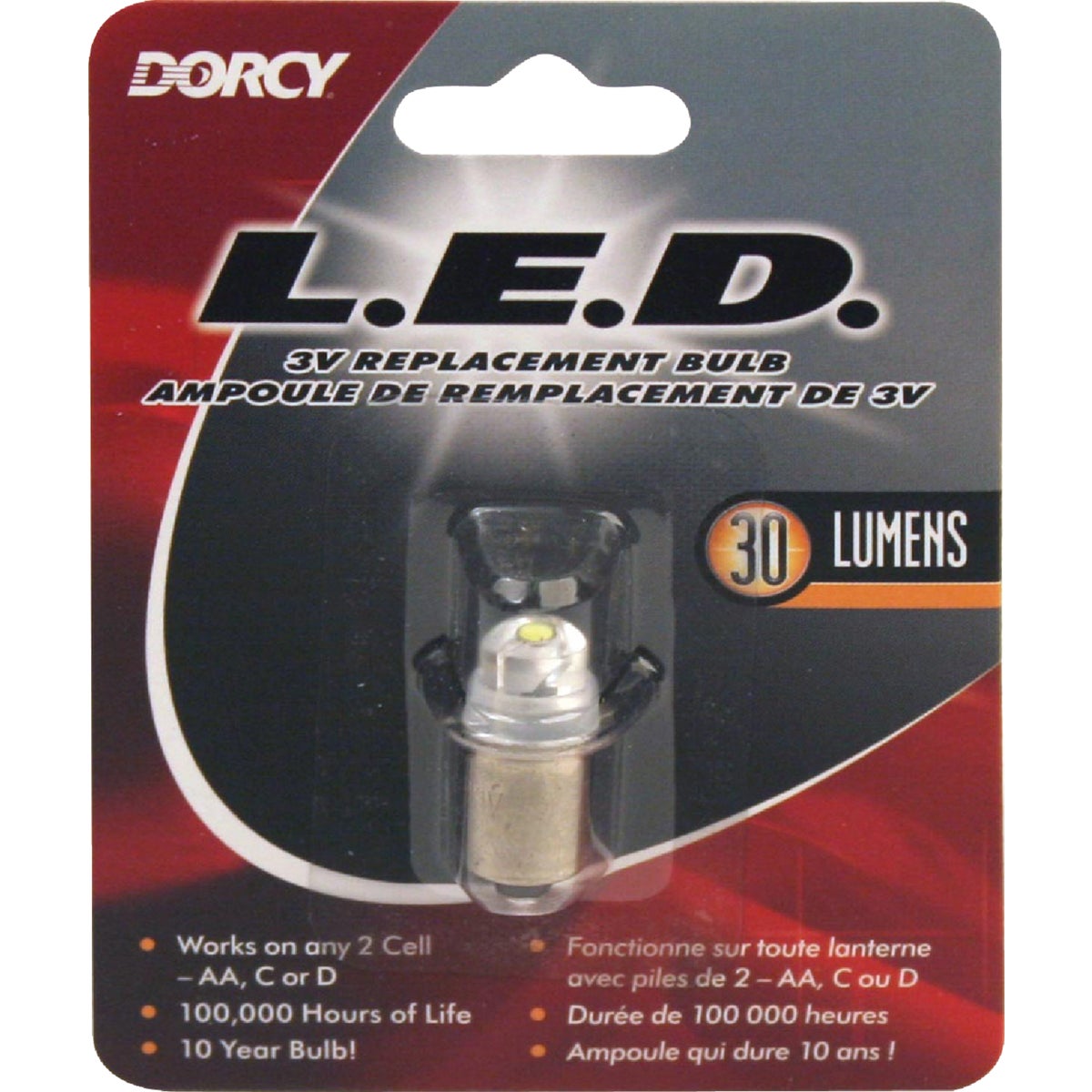 Item 819247, The 30 lumen, 3 volt LED (light emitting diode) replacement flashlight bulb