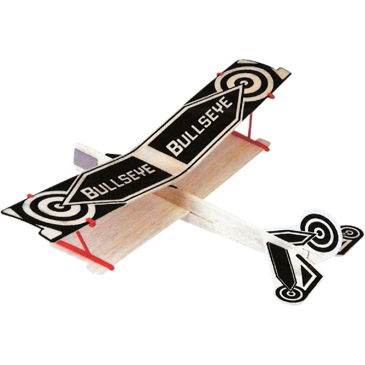 Item 820669, This superhero bullseye biplane features a 12-inch wing span and 2 wings 