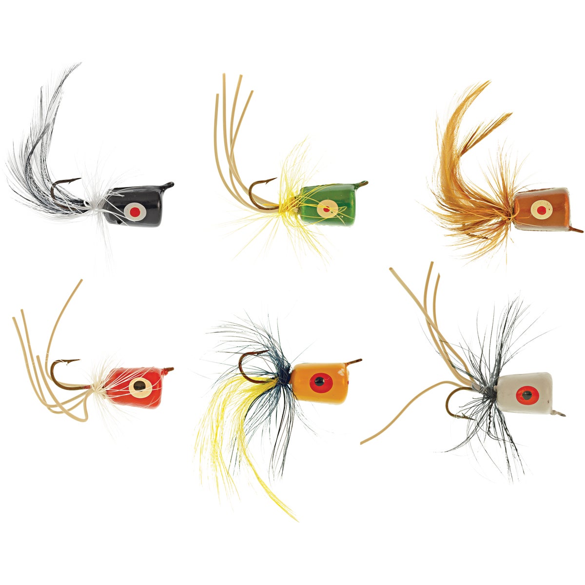 Item 821470, Assorted pattern poppers. Ideal for all bass and panfish.