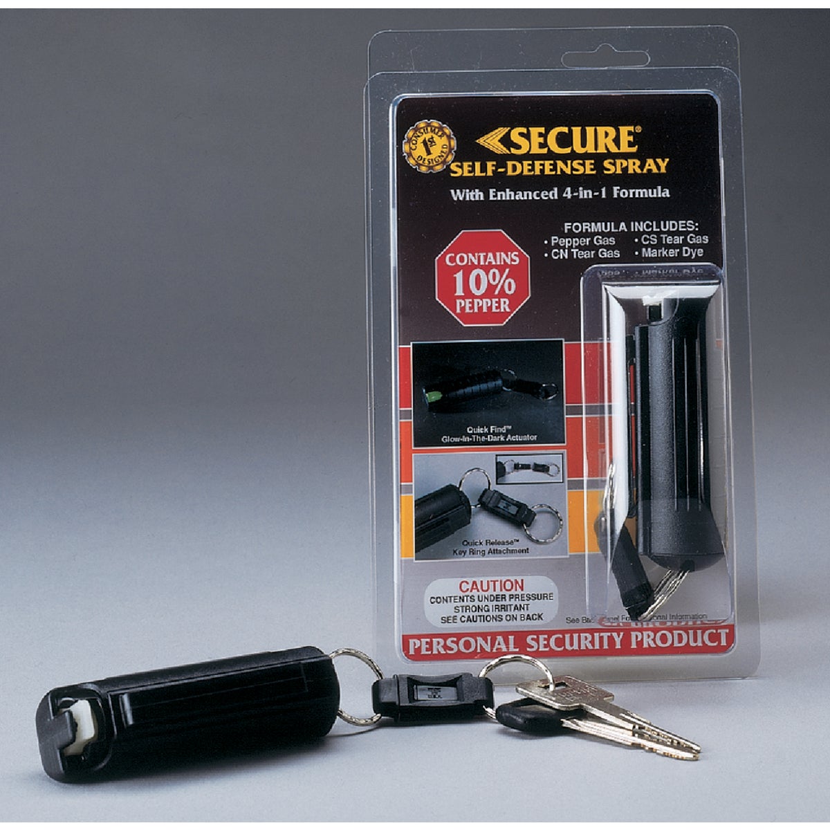 Item 823325, Self-defense spray key ring unit.