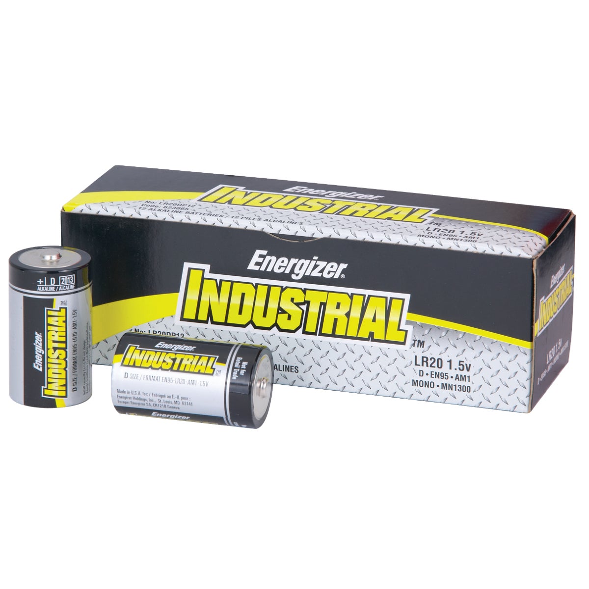 Item 825182, Industrial strength batteries featuring zinc-manganese dioxide chemistry.