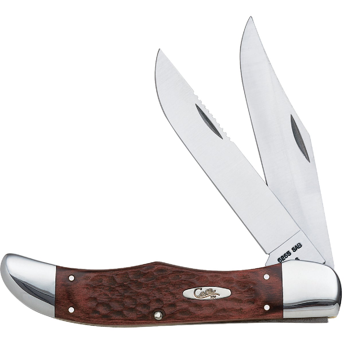 Item 826472, Jigged brown staminawood handle with surgical steel skinner blade and 4" 