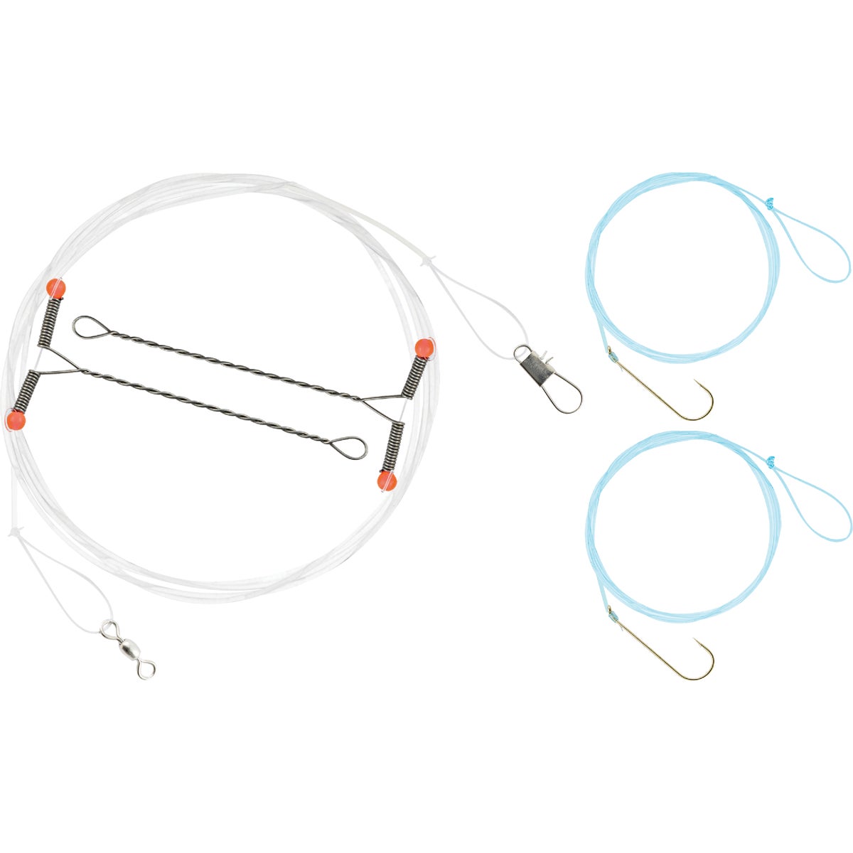 Item 833762, Twin nylon rigs with stainless steel extension arms that allow minnow to 