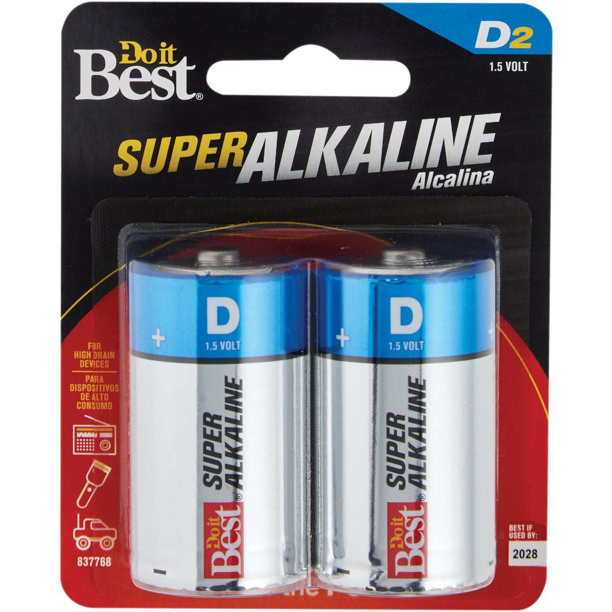 Item 837768, Top-quality D super alkaline batteries.