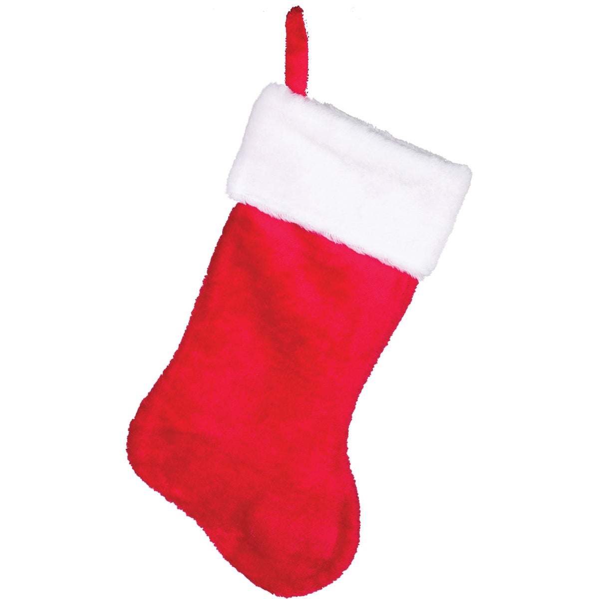 Item 900149, 17-inch plush red stocking. Features a white cuff.