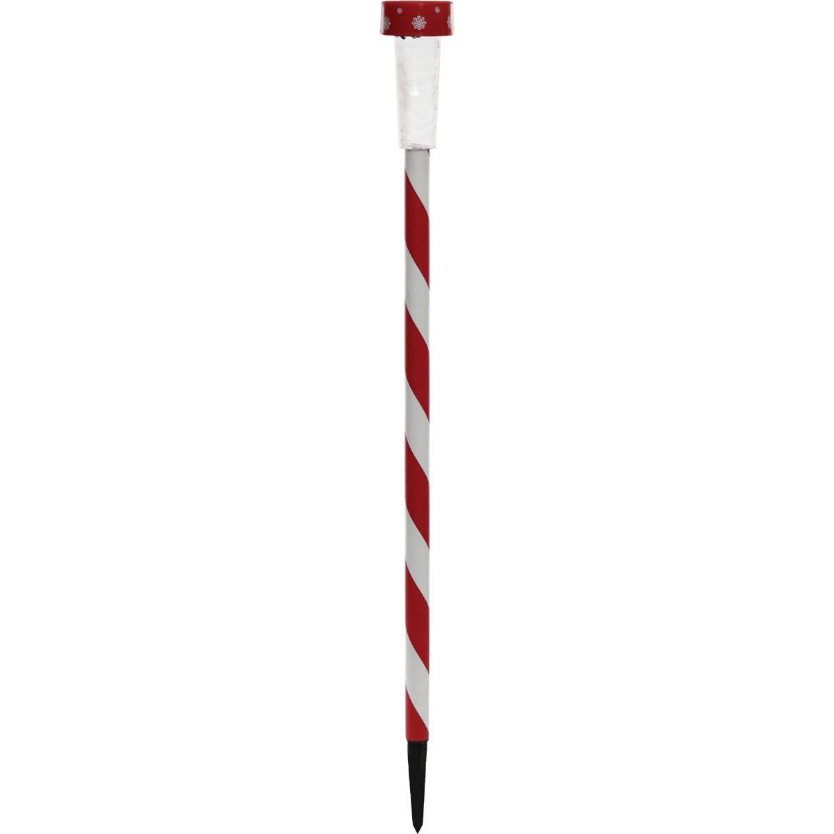 Item 900308, Solar red and white striped holiday pathway stake.