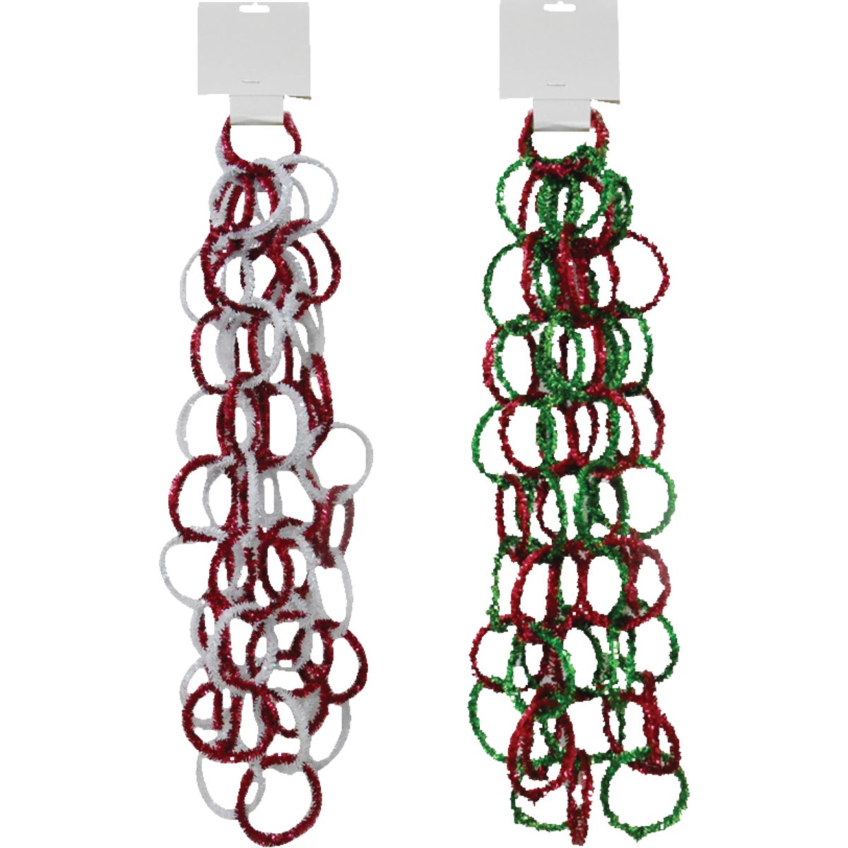 Item 900351, 8-foot tinsel chain garland. Ideal for any decorating style.