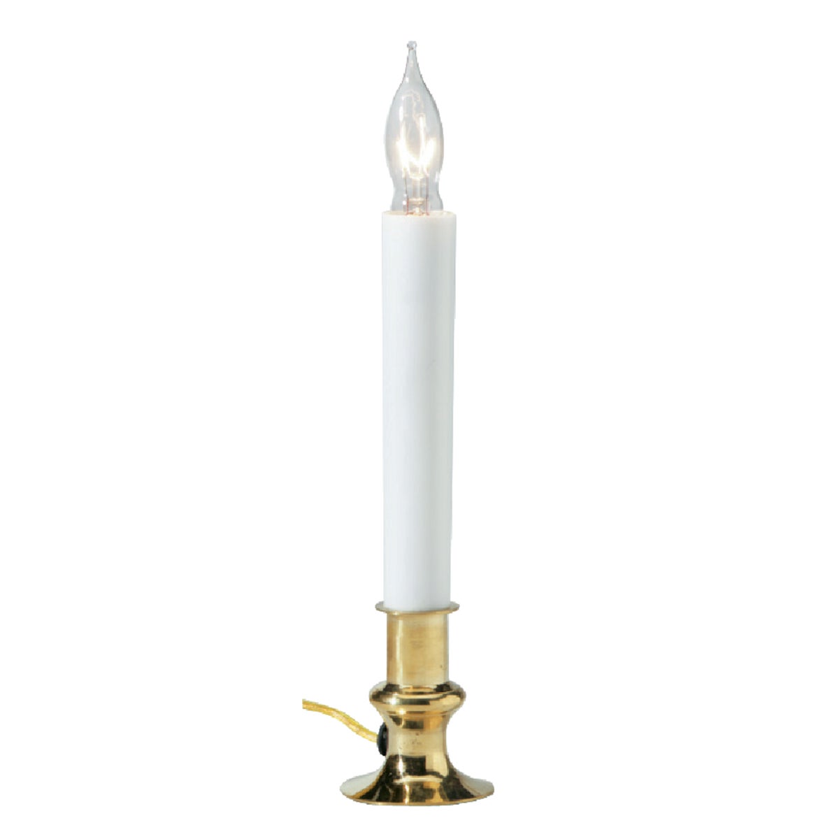 Item 906433, Brass colored plastic base electric candle.