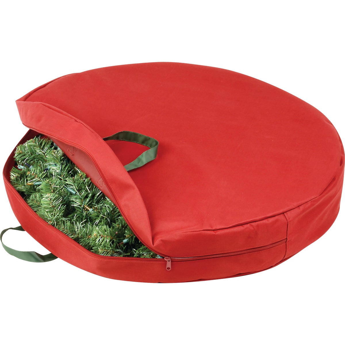 Item 932922, Zippered wreath storage bag with comfortable carrying handles keeps wreath 