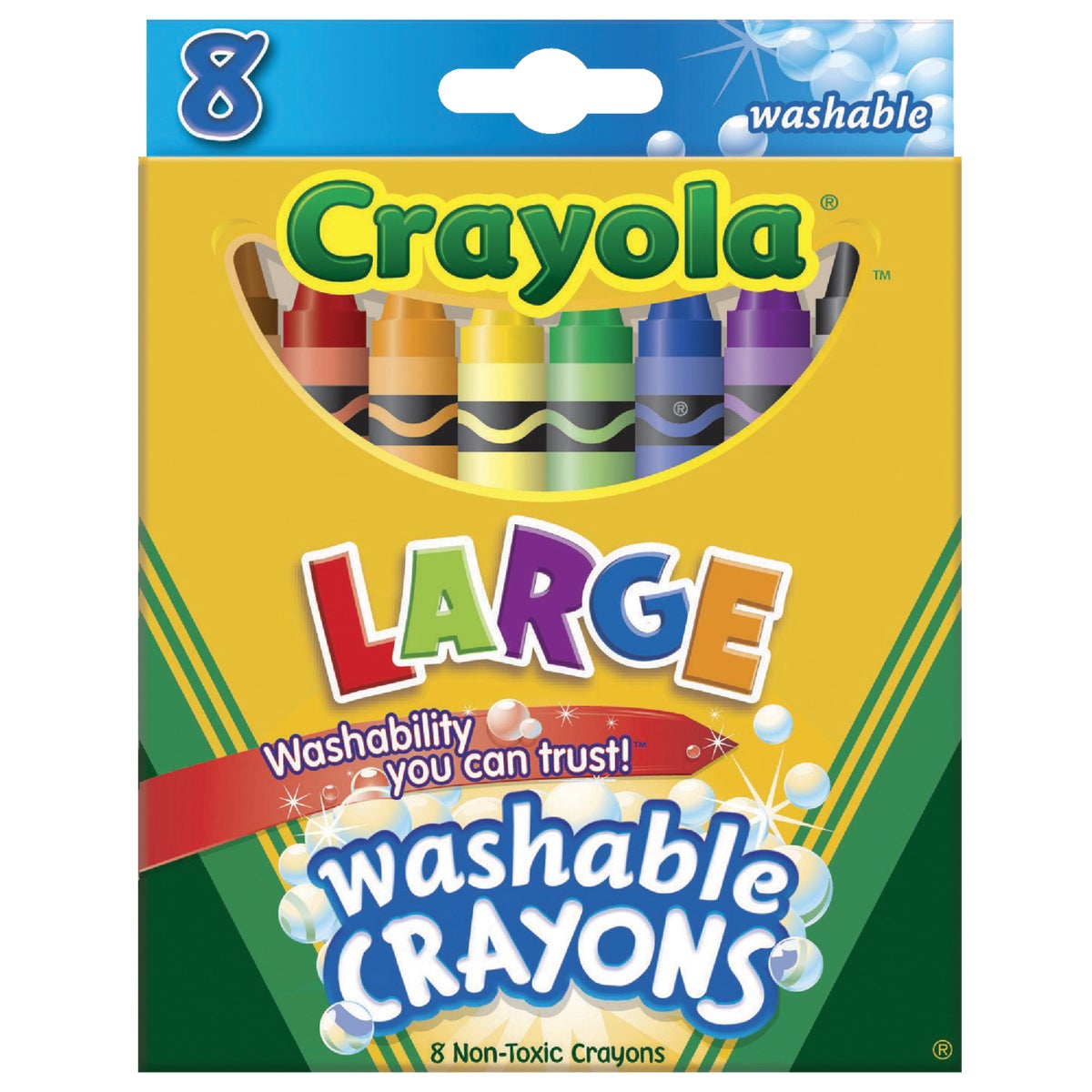 Item 971189, 8-count large washable Kid's First crayons.