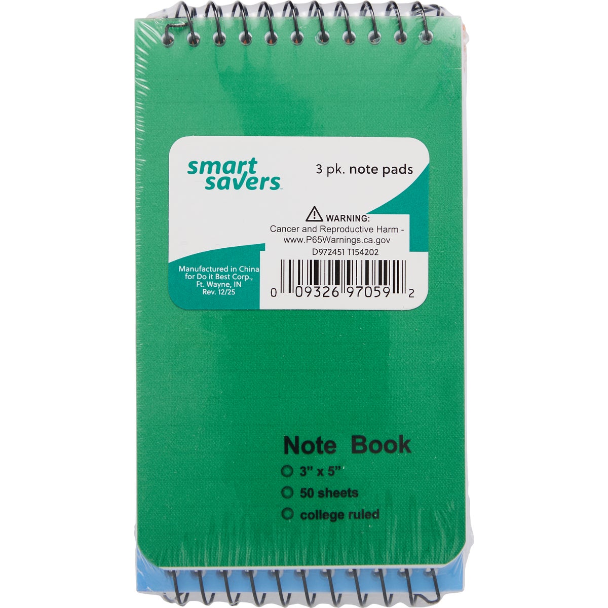 Item 972451, Smart Savers college ruled note pad.