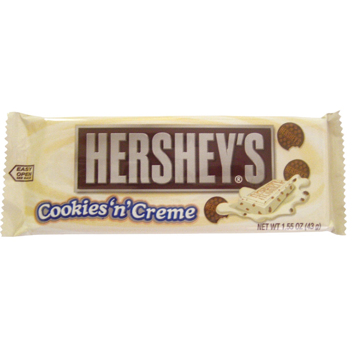 Item 973101, Hershey's white chocolate cookies and cream candy bar.