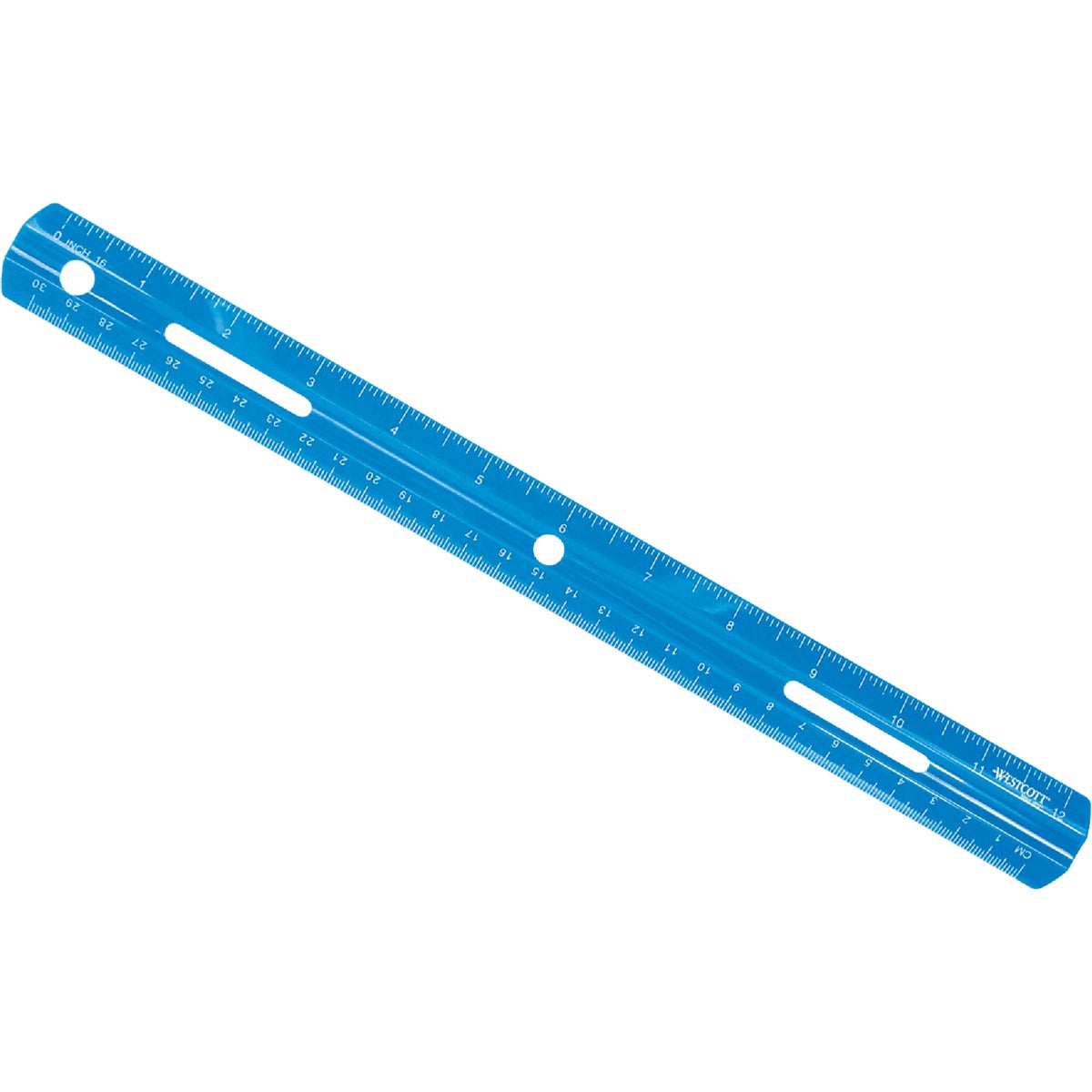 Item 973977, Grooved plastic ruler to hold pencil or pen. Holes to fit 3-ring binders.