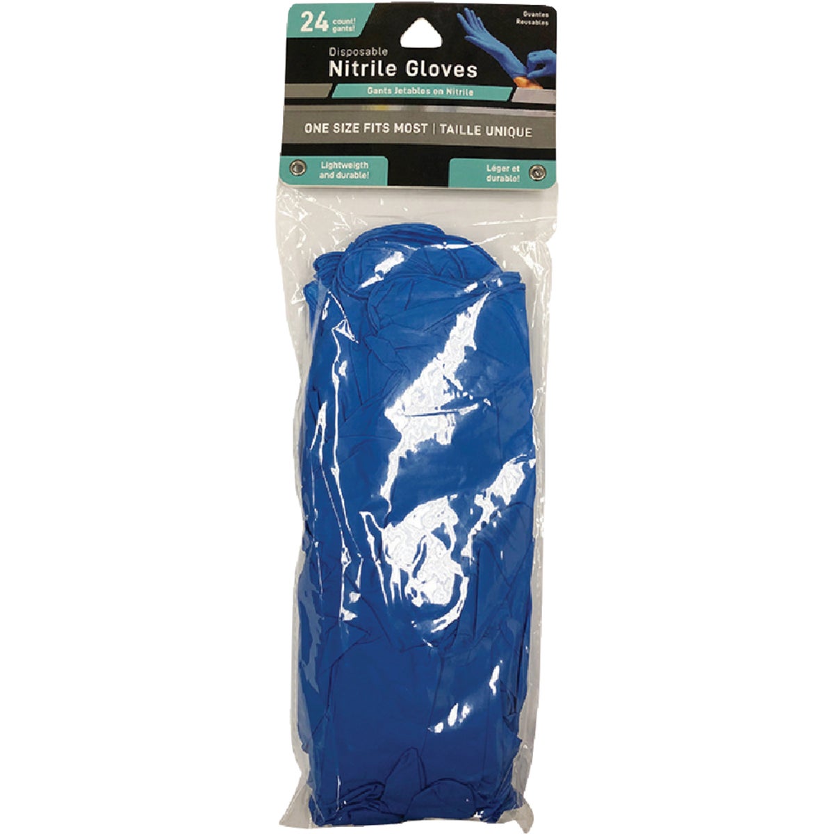 Item 987980, 24-pack disposable nitrile gloves. Ones size fits most.