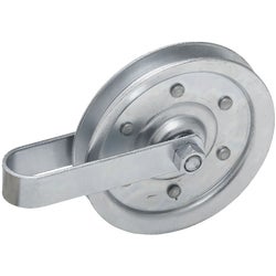 Item 102150, Heavy duty pulley is constructed from galvanized steel.